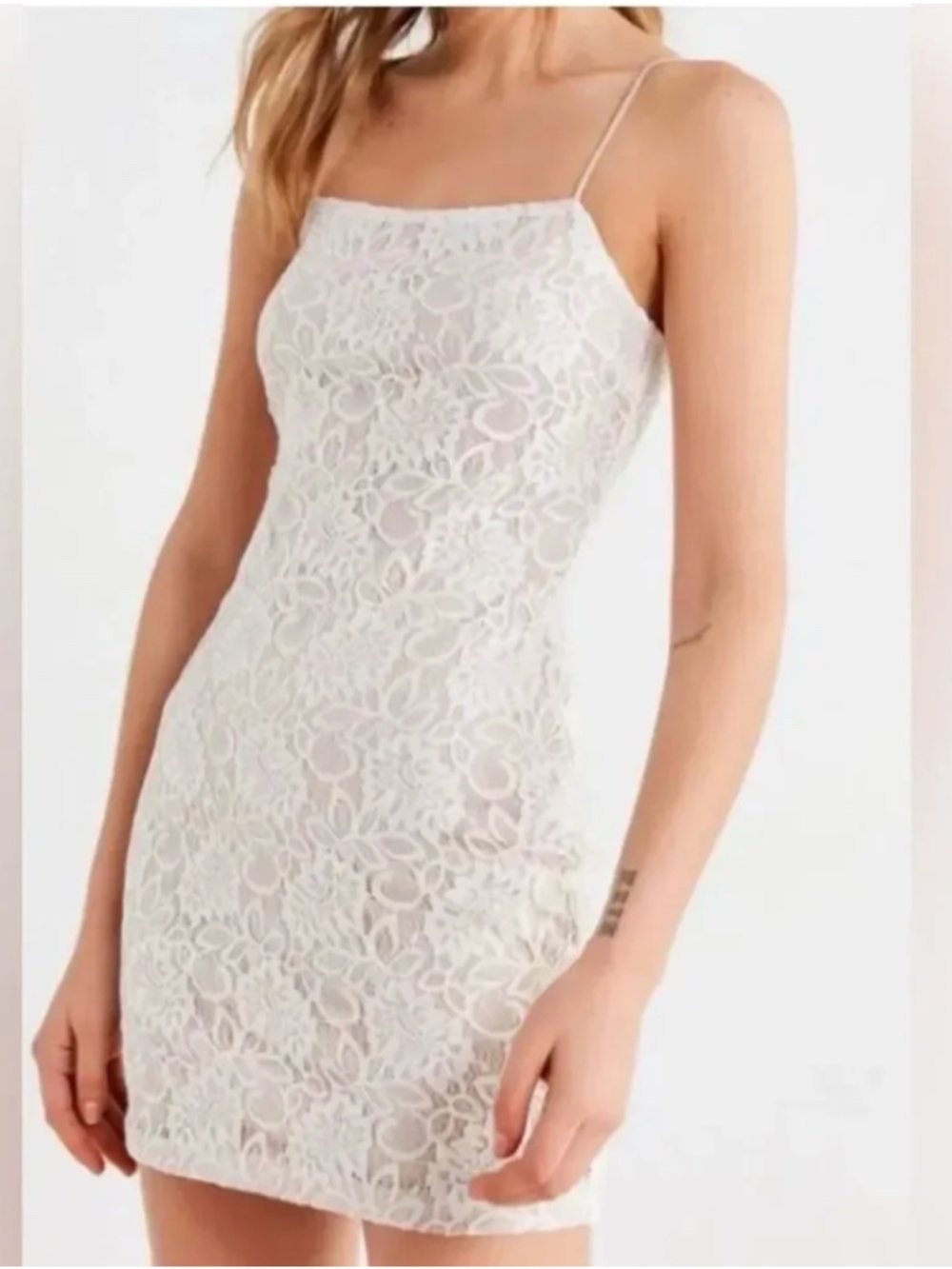 NWOT Line and Dot white lace dress